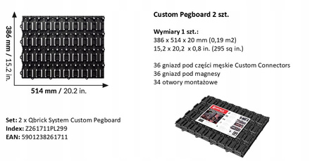 QBRICK SYSTEM CUSTOM PEGBOARD 2szt. TABLICA WARSZTATOWA NARZĘDZIOWA