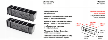 QBRICK LONG ITEMS HOLDER 2szt. UCHWYT NA DŁUGIE PRZEDMIOTY DO SKRZYŃ QBRICK
